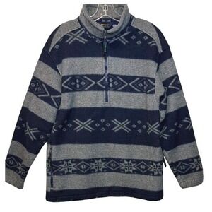 EBTEK Eddie Bauer Fleece Fair Isle 1/4 Zip Pullover Gray Navy Fleece Size Medium